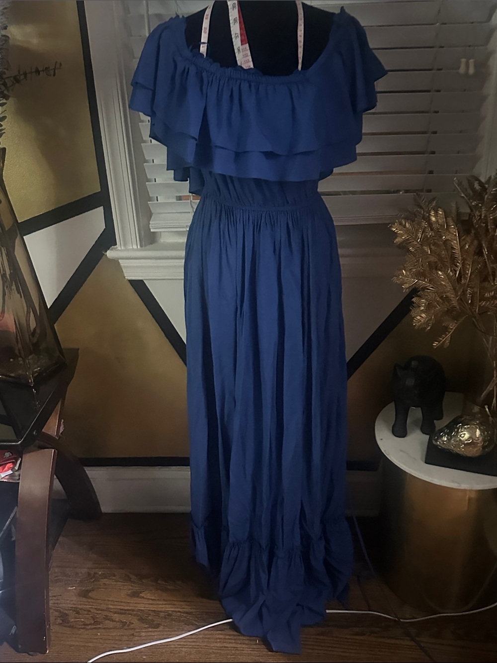 Fashion Nova Royal Blue Off-Shoulder Ruffle Maxi Dress